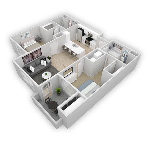 Floor plan for 2 beds, 2 baths, 960 sqft